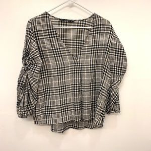 Zara basic plaid balloon knot 3/4 sleeves shirt